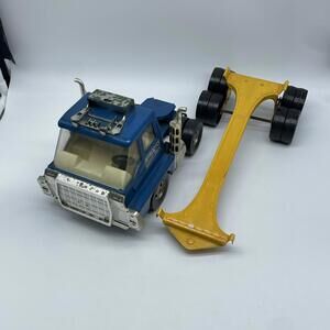 Vintage Structo Blue Metal Semi Truck Cab + Yellow Tractor Trailer